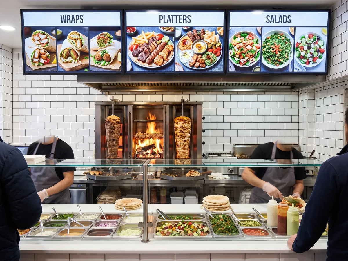 Digital menu screen in a grill restaurant