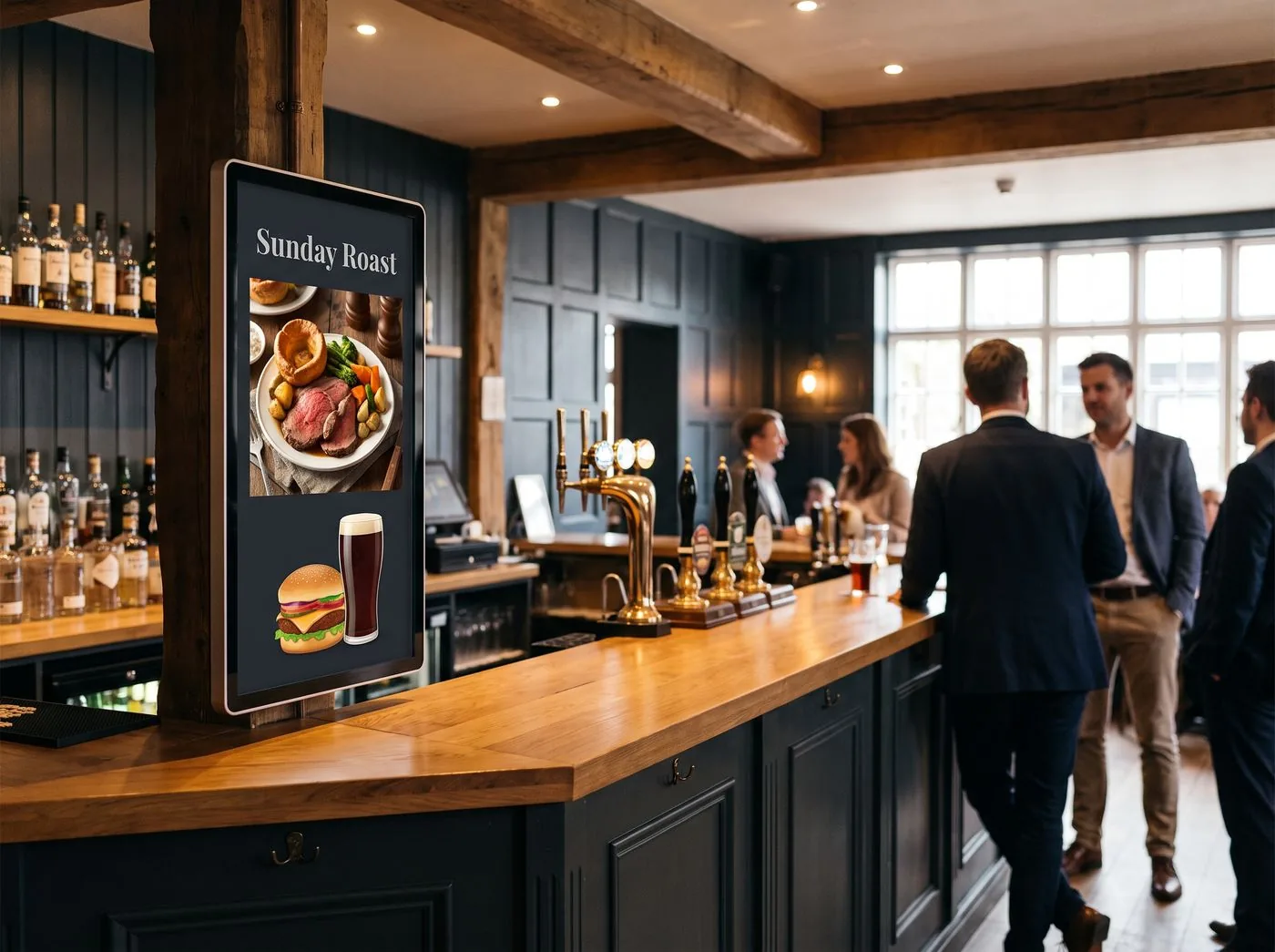 Pub screen showing a Sunday roast menu